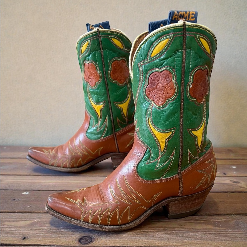 1960s • Acme • “Garden Party” Shorty Boots • Women’s 6.5 Vintage Cowboy Boots